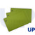 CW Office UP Full Flap Document Wallet Pack of 50 - Green, stack of green full flap document wallets with UP logo and line markings for labeling.