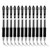 CW Office Zebra SARASA Gel Retractable Rollerball 0.7mm Pen Black Ink Box 12, image showing a set of 12 black ink rollerball pens with retractable tips and silver accents, arranged in a row.