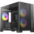 Various Antec FLUX M Mini Tower PC Case, front and side view showing tempered glass panels, six RGB PWM fans, USB-C port, and compatibility with Micro-ATX and ITX motherboards.