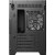 Various Antec FLUX M Mini Tower PC Case, rear view showing tempered glass side panel, steel and plastic construction, 6 PWM fans, USB-C port, and Micro-ATX/ITX compatibility