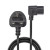Various Lindy 30446 1m UK 3 Pin Plug To Right Angle IEC C13 (Kettle) 5 Amp Fuse Mains Extension Cable - Black, image showing the black extension cable with UK plug and right angle IEC C13 connector.