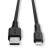 Various Lindy 31319 0.5m USB-A (M) 2.0 To Lightening (M) MFi Certified 480Mbps Cable - Black, close-up of the black USB-A to Lightning cable showing the connectors