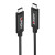 Various LINDY 43308 5m Active USB 3.2 Gen 2 C/C Cable, data transfer rates up to 10Gbps - close-up of black USB Type-C to USB Type-C cable with LINDY branding.
