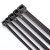 Various Evo Labs Black Cable Ties 200 x 2.5mm 100 Pack, close-up image showcasing multiple black cable ties with locking mechanisms and ribbed design.