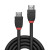 Various Lindy 36772 2m 8K60Hz HDMI Cable, Black Line, display of the black HDMI cable with red accents, showing the connectors and cable length for high-definition video and audio transmission.