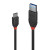 Various Lindy 36915 0.5m USB-A (M) to USB-C (M) 3.2 Black Line 10Gbps Cable, close-up of the black cable with red accents showing the USB-A and USB-C connectors.