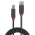 Various Lindy 36675 5m USB-A (M) to USB-B (M) 2.0 Anthra Line Cable - Black, a black USB cable with red accents connected with USB-A and USB-B connectors, 5 meters in length for high-speed data transfer up to 480Mbps.