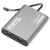 Various Plugable USBC-6950M Portable USB-C to Dual 4K DisplayLink Certified HDMI Adapter, compact metallic gray device with multiple HDMI ports and a USB-C cable for connecting dual 4K displays
