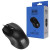 Various Evo Labs MO-128 Wired USB Plug and Play Mouse, matte black, ergonomic design with 3 buttons including a scroll wheel, 800 DPI optical tracking, and ambidextrous shape, shown next to its packaging.