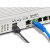 Various DrayTek V2865-K Vigor 2865 Multi-WAN Firewall VDSL Modem Router, close-up of the device showing multiple Ethernet ports and blue cable connection.