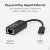 Plugable USBC-E1000 USB-C to Gigabit Ethernet Adapter, black USB-C Ethernet adapter with a Gigabit Ethernet port and a short cable connecting to USB-C port.