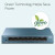 Various TP-Link LiteWave LS108G 8-Port 10/100/1000Mbps Metal Gigabit Desktop Network Switch, front view of the black switch with eight Ethernet ports on a desktop.