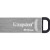 Various Kingston DataTraveler Kyson 64GB USB 3.2 Capless Metal USB Flash Drive, close-up of the sleek, silver, capless design with Kingston branding and 64GB storage capacity.