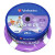 Various Verbatim DVD+R Double Layer 8.5GB 8X Wide Printable 25 Pack Spindle No ID, image of a spindle containing 25 printable DVD+R double layer discs in purple and blue packaging.