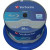 Various Verbatim BD-R SL Datalife 25GB 6X 50 Pack Spindle No ID, close-up of a spindle of blank Blu-ray discs labeled with Verbatim branding and specifications.