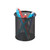 CW Office Q-Connect Mesh Pen Pot Black, black metal mesh cylindrical pen holder with assorted colored pens inside.