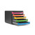 CW Office Iderama Harlequin 5 Drawer Set, a black storage cabinet with five colorful drawers in pink, orange, yellow, green, and blue, designed for office or classroom use.