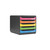 CW Office Iderama Harlequin 5 Drawer Set, colorful multi-colored drawers in pink, orange, yellow, green, and blue with black frames, black storage cabinet.
