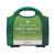 CW Office 2Work Small Bsi First Aid Kit, compact green plastic first aid kit with a handle and a label indicating its size and compliance for small workplaces.