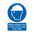 CW Office Signslab Safe Helmet M/B/Worn PVC A4, safety helmet warning sign with a blue background and white pictogram of a person wearing a safety helmet with a message, emphasizing the importance of wearing safety helmets at all times in the workplace.