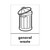 CW Office A5 Sign General Waste Pack Of 5, black and white illustration of a waste bin with the 'general waste' label on it.