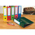 CW Office Oxford 70MM Lever Arch A4 Blue, colorful office lever arch file on wooden desk with pens and a backpack in the background.
