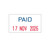 CW Office Trodat Printy 4850L2 Mini Dater, image showing an example of a date stamp with the word 'PAID' and the date '17 NOV 2026' in blue and red ink.