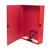 CW Office Box File Foolscap Red PK5, a red foolscap file box with a black metal handle and a lock mechanism for organizing documents.