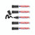 CW Office Edding 800 Perm Marker Broad PK5, image showing five white markers with black caps and red and blue labels, one marker with its black cap removed revealing the thick black writing tip and a black line drawn on a white background.