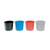 CW Office Waste Bin PP 14 Litre 304X254MM BLK, set of four colorful small plastic trash bins in black, blue, red, and gray for office waste disposal.