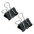 CW Office Foldback Clips 32MM Black PK12, two black metal foldback clips with silver handles for fastening documents.