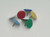 CW Office Q-Connect Drawing Pin Coloured Head, set of five colorful drawing pins with plastic heads in red, yellow, blue, white, and green on a white background.