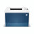 CW Office HP Color LaserJet Pro 4202DW Printer, front view of a modern color laser printer with a white top and blue front panel, featuring an LCD screen and control buttons on the right side.