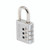 CW Office Msterlck Padlock Combi Aluminum 30mm, close-up of a silver metal combination padlock with a curved shackle and rotary dials in black and white with red lines.