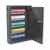CW Office High Sec Key Cab 50 Key Cap Dark GRY, key cabinet with colorful numbered key tags organized on hooks inside a secure black metal box.