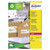 Product CW Office Avery Recycled Labels 99.1x38.1 mm, packed in a box of 100 sheets, designed for address labeling, made from 100% recycled paper, featuring environmentally friendly recycling symbols and a vibrant label packaging design.