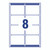 CW Office Avery Lsr Add Lbls WHT 8L/SHT BX 100, image of a sheet of white labels with the number 8 in the center.