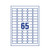 CW Office Avery Mini Labels WHT 65L/SH Ijet BX25, sheet of white adhesive labels with the number 65 printed in the center.