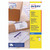 CW Office Avery I/Jet Labels 99.1X38MM 14, package of address labels with inkjet printing, featuring a yellow and white label design and example labels shown on parcels.