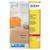 Product CW Office Avery Clear LSR Label Sheets, packaging box with labels on a desk, showing transparent labels for laser printers, 8 labels per sheet, 25 packs.