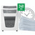 Leitz IQ Office Pro Micro-Cut Shredder, grey and white office shredder with a large pile of shredded paper and a clock indicating 240 minutes shredding time.