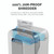 CW Office Fellowes Powershred LX201 Mcut Shrd, image showing a cross-section of an office shredder with paper being shredded and wireless indicators, highlighting its jam-proof shredder feature.