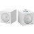 CW Office Genius SP-HF300U 4W USB Audio Speakers with USB-A and USB-C in White, pair of compact white cube speakers with circular front grilles and a top volume control