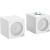 CW Office Genius SP-HF300U 4W USB Audio Speakers with USB-A and USB-C, White, pair of white cube speakers with front-facing drivers and a top-mounted volume control