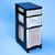 Really Useful Tower 7L 12L 25L Black, multi-tier storage tower with black frame and clear plastic drawers on a blue background.