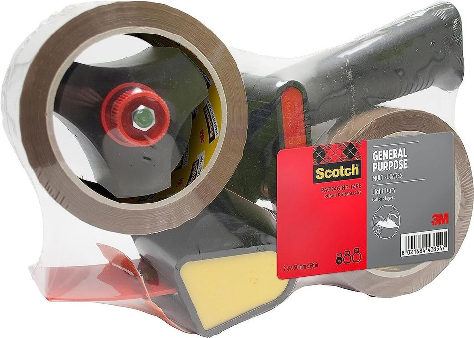 Pistol Grip Dispenser + Scotch® General Purpose Tape Low Noise Brown 50 mm x 66 m 1 Dispenser + 2 Rolls/Pack - Adhesive Tape - Packing Tape