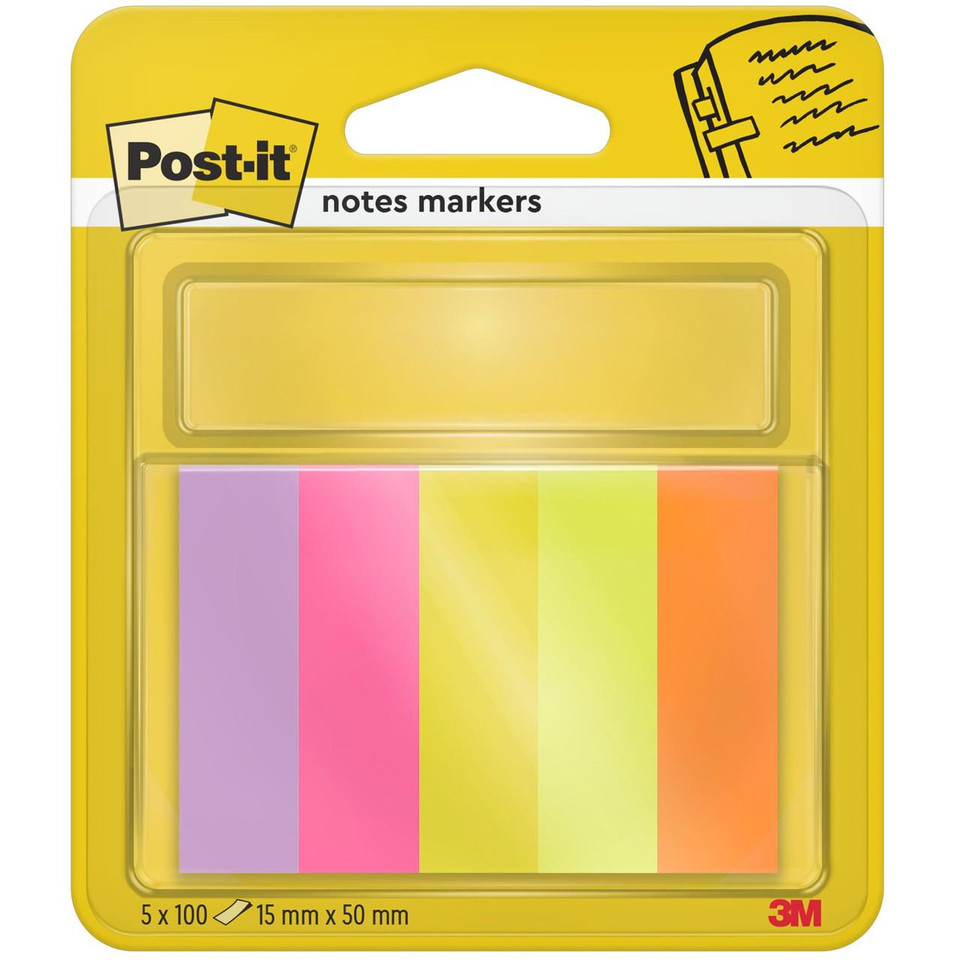 Post-itÃƒÆ’Ã¢â‚¬Å¡Ãƒâ€šÃ‚Â® Notes Markers Assorted Colours 15 mm x 50 mm 100 Sheets/Pad 5 Pads/Pack 100% PEFC SGSCH-PEFC-COC-110078 - Page Markers - C