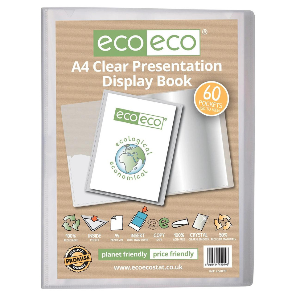 A4 50% Recycled Clear 60 Pocket Presentation Display Book (1) - Display Books - Presentation Books