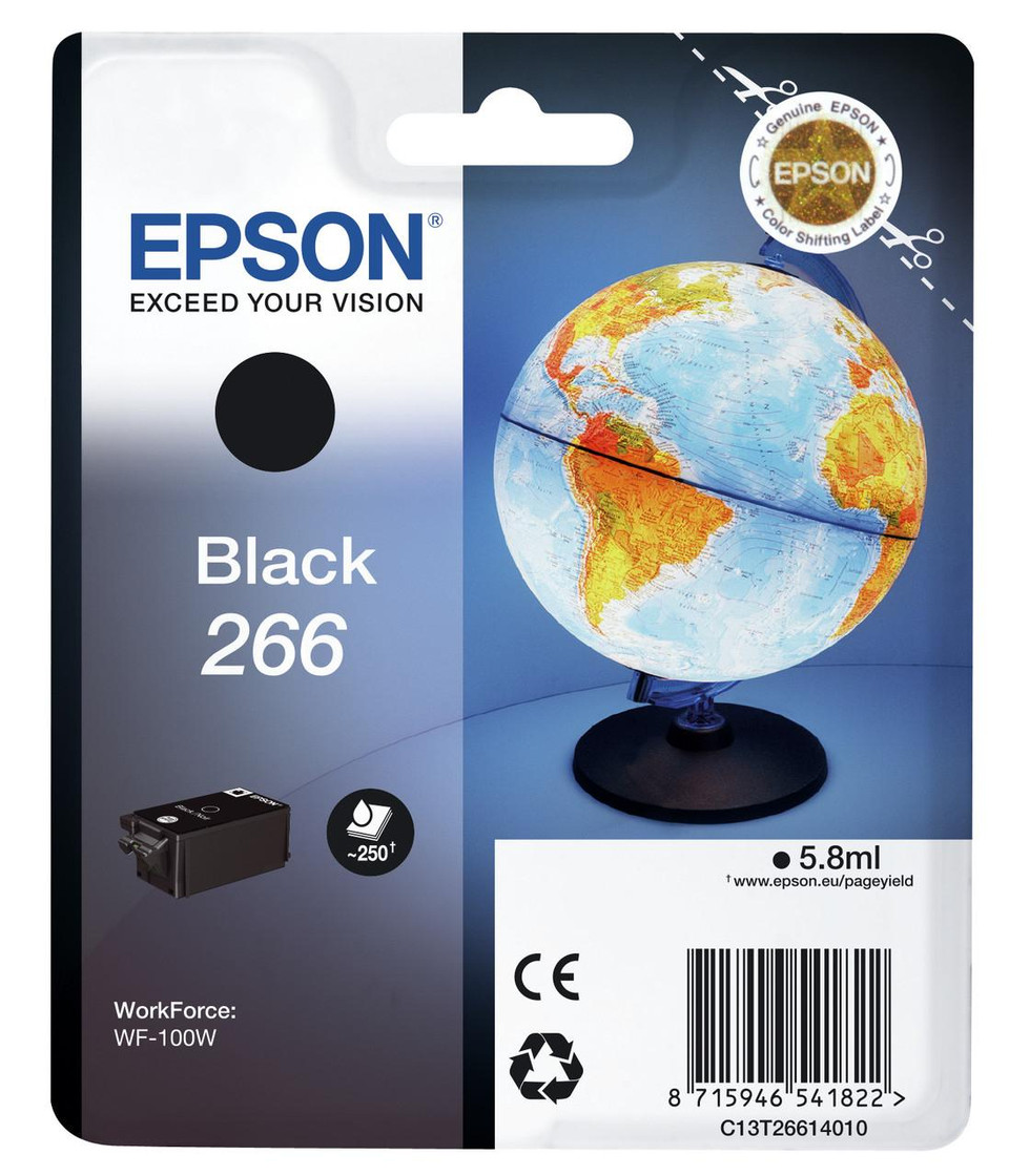Epson Globe Singlepack Black 266 Ink Cartridge (C13T26614010) - Epson WorkForce Series Ink Cartridges - Epson WorkForce WF-100W Ink Cartridges