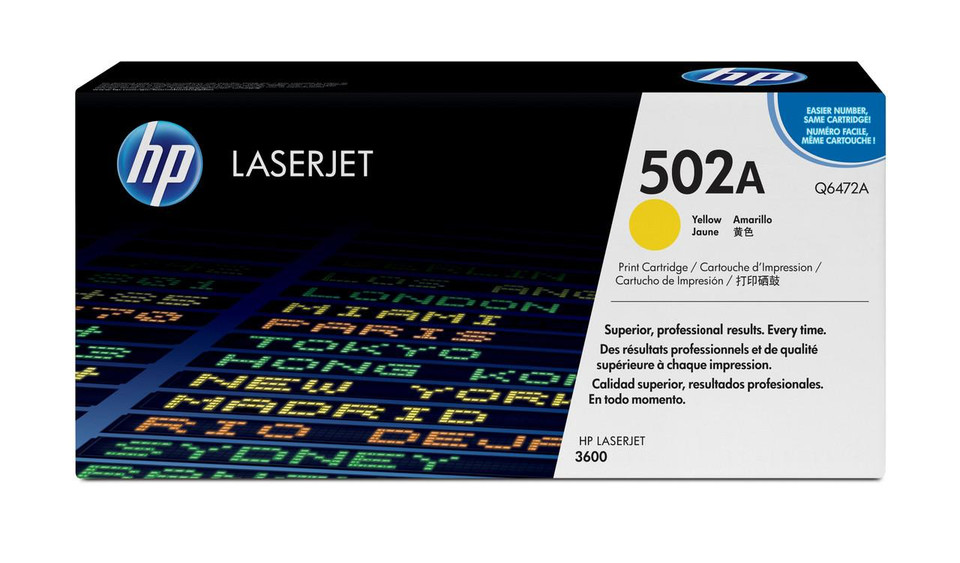 HP 502A Original Yellow Toner Cartridge - HP Color LaserJet CP Series Toner Cartridges - HP Color LaserJet CP3505 Toner Cartridges